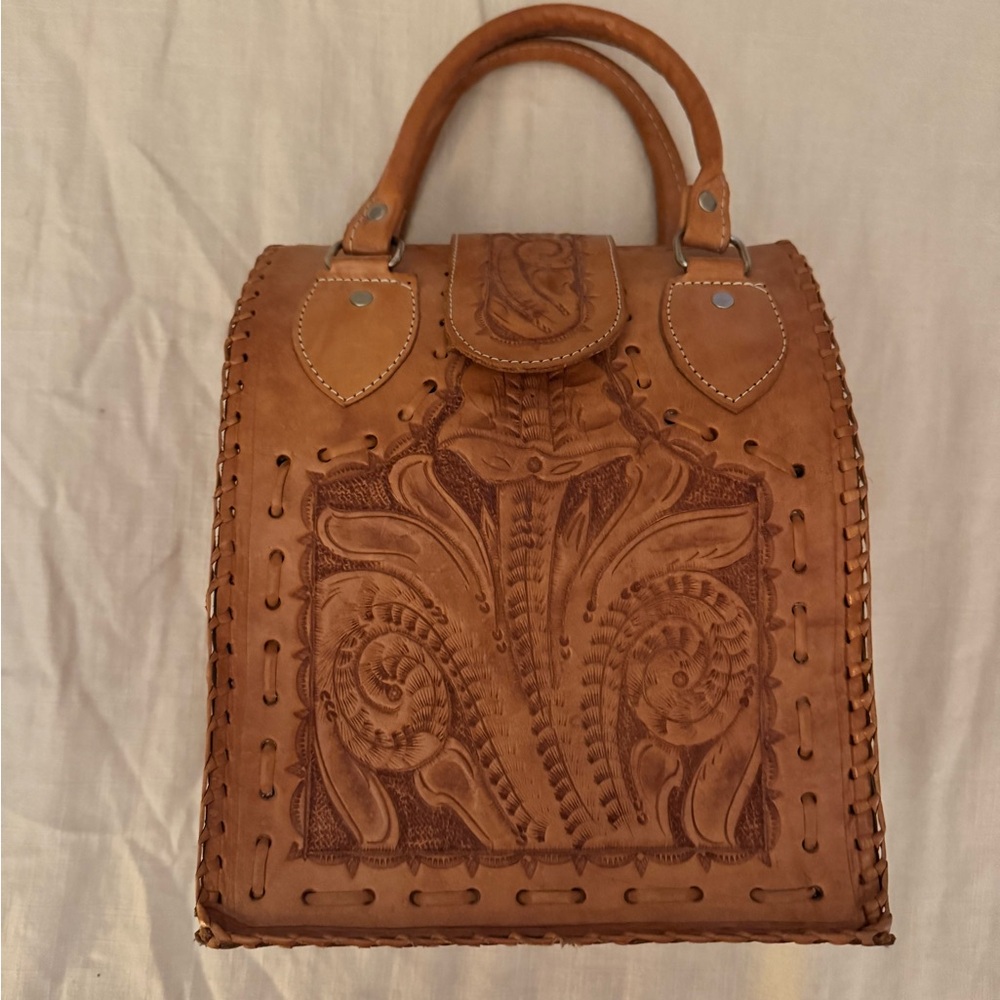 Vintage Handmade Engraved Leather Handbag